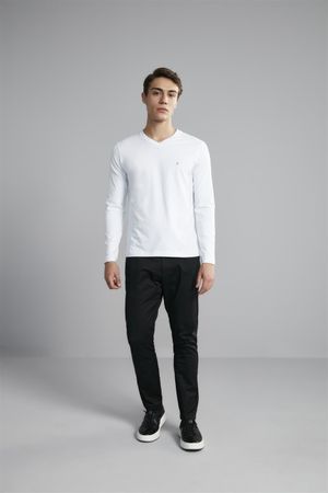 Camiseta Manga Longa Premium Malha Slim Fit - Branco