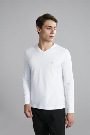 Camiseta Manga Longa Premium Malha Slim Fit - Branco