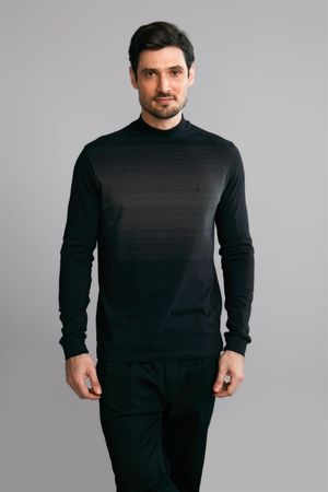 Camiseta Manga Longa Premium Malha Slim Fit - Preto / Cinza Chumbo