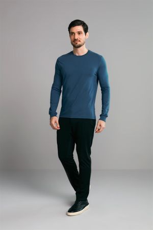 Camiseta Manga Longa Premium Malha Slim Fit - Azul Noturno