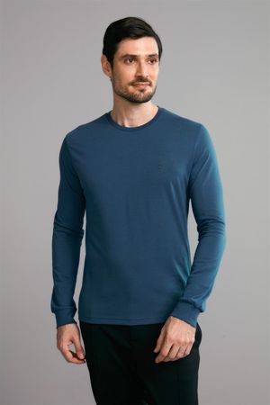 Camiseta Manga Longa Premium Malha Slim Fit - Azul Noturno