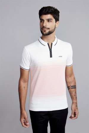 Camisa Polo com Zíper Malha Slim Fit - Azul Marinho / Azul Hidra