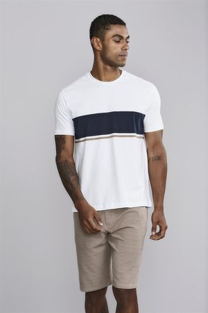 Camiseta Comfort Malha - Branco / Azul Marinho