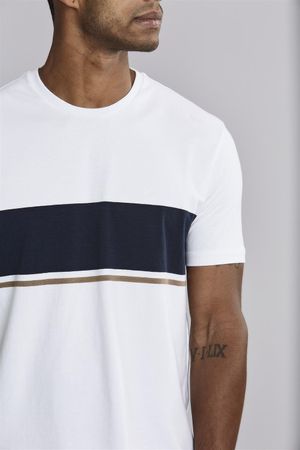 Camiseta Comfort Malha - Branco / Azul Marinho