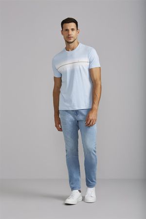 Camiseta Malha Slim Fit - Azul Sky / Branco