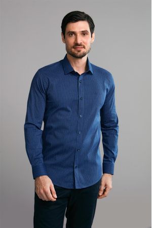 Camisa Manga Longa Fio Tinto Slim Fit - Azul Marinho