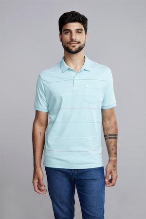 Camisa Polo com Bolso Comfort Malha - Azul Piscina / Azul Cobalto