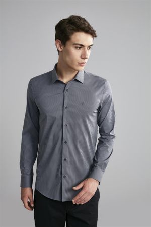 Camisa Manga Longa Fio Tinto Slim Fit - Cinza Grafite