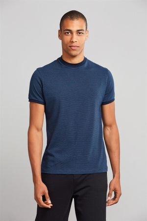 Camiseta Manga Curta Malha Slim Fit - Azul Marinho / Azul Medio