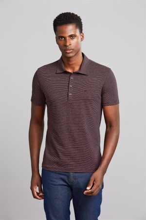 Polo Manga Curta Office Malha Slim Fit - Preto / Vermelho Carmim