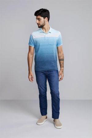 Camisa Polo com Bolso Comfort Malha - Azul Piscina / Azul Cobalto