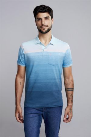 Camisa Polo com Bolso Comfort Malha - Azul Piscina / Azul Cobalto