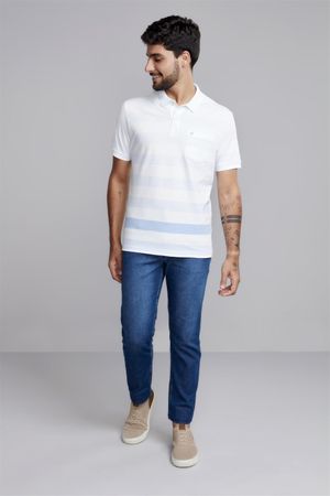 Camisa Polo com Bolso Comfort Piquet - Azul Hortencia / Branco