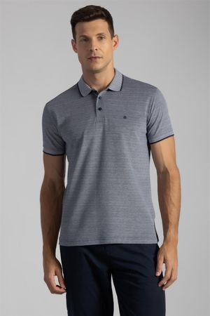 Polo Manga Curta Pima Slim Fit - Azul Marinho / Branco