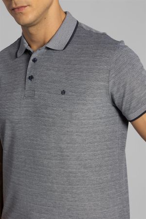 Polo Manga Curta Pima Slim Fit - Azul Marinho / Branco