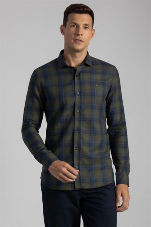 Camisa Manga Longa Fio Tinto Slim Fit - Azul