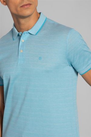 Polo Manga Curta Pima Slim Fit - Azul Turquesa / Branco