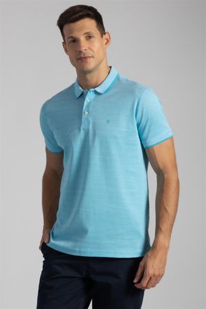 Polo Manga Curta Pima Slim Fit - Azul Turquesa / Branco