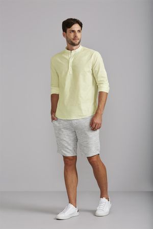 Bata Manga Longa Gola Padre Comfort Slub - Amarelo