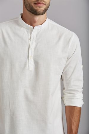 Bata Manga Longa Gola Padre Comfort Slub - Branco