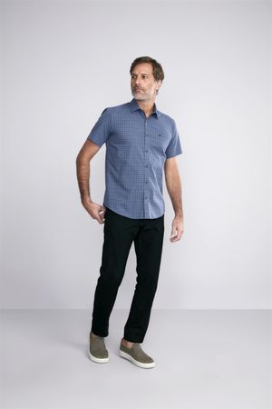 Camisa Manga Curta Slim Fit - Azul Marinho