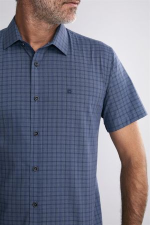 Camisa Manga Curta Slim Fit - Azul Marinho