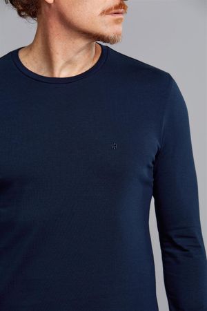 Camiseta Manga Longa Premium Malha Slim Fit - Azul Marinho