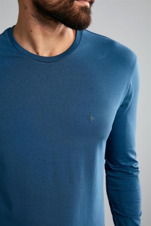 Camiseta Manga Longa Premium Comfort Malha - Azul Noturno