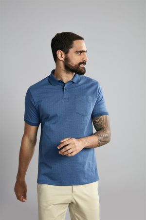 Polo Manga Curta com Bolso Comfort Premium Jacquard - Azul Médio / Azul Jeans