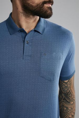 Polo Manga Curta com Bolso Comfort Premium Jacquard - Azul Médio / Azul Jeans