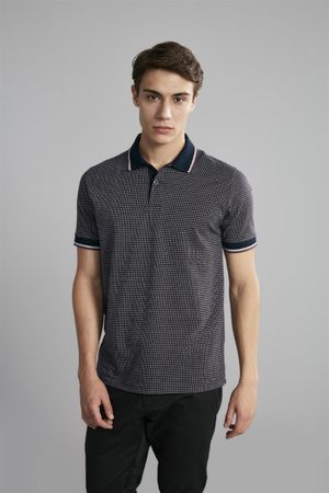 Polo Manga Curta Comfort Premium Jacquard - Azul Marinho / Vinho