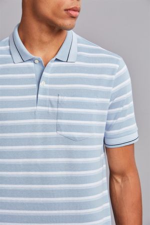 Polo Manga Curta Comfort Piquet - Azul Ceu / Branco