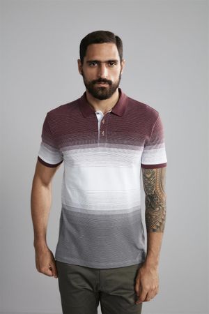 Polo Manga Curta Piquet Slim Fit - Vinho / Cinza Escuro