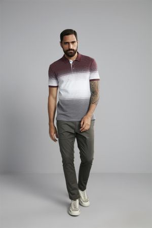 Polo Manga Curta Piquet Slim Fit - Vinho / Cinza Escuro