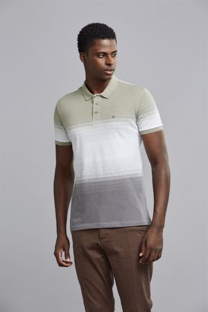 Polo Manga Curta Piquet Slim Fit - Verde / Cinza