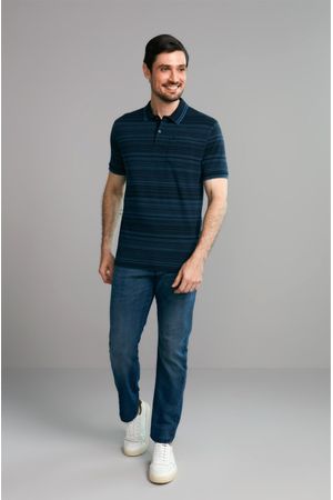 Polo com Bolso Comfort Piquet - Azul Marinho / Azul Médio