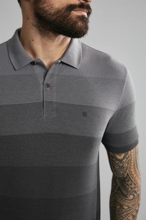 Polo Manga Curta Office Piquet Slim Fit - Cinza Escuro /  Preto
