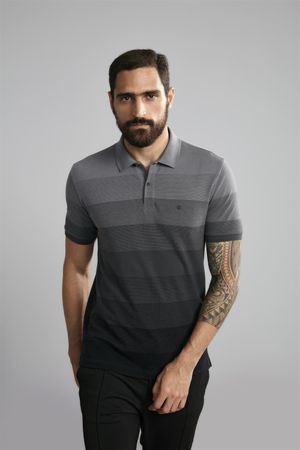 Polo Manga Curta Office Piquet Slim Fit - Cinza Escuro /  Preto