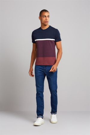 Camiseta Manga Curta Malha Slim Fit - Azul Marinho / Vinho