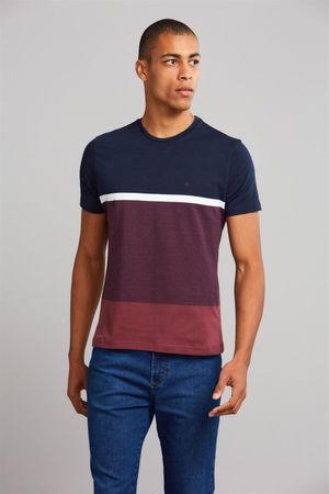 Camiseta Manga Curta Malha Slim Fit - Azul Marinho / Vinho