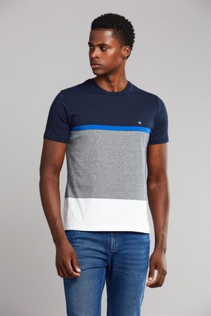 Camiseta Manga Curta Malha Slim Fit - Azul Marinho / Branco