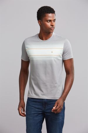 Camiseta Manga Curta Malha Slim Fit - Cinza Claro / Creme