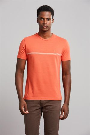 Camiseta Manga Curta Malha Slim Fit - Marrom Telha / Creme