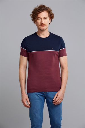 Camiseta Manga Curta Malha Slim Fit - Azul Marinho / Vinho