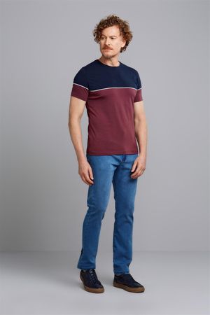 Camiseta Manga Curta Malha Slim Fit - Azul Marinho / Vinho