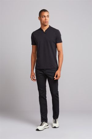 Polo Manga Curta Premium Malha Slim Fit - Preto