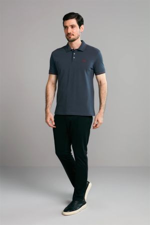 Polo Manga Curta Premium Piquet Slim Fit - Cinza Grafite