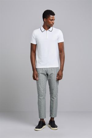 Polo Manga Curta Com Zíper Premium Malha Slim Fit - Branco
