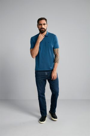 Polo Manga Curta Premium Comfort Malha - Azul Noturno
