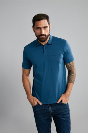 Polo Manga Curta Premium Comfort Malha - Azul Noturno